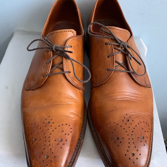 Allen Edmonds Mens Flatiron Brogue 8.5D Light Brown/Camel Leather Lace Up Oxford - Picture 2 of 8